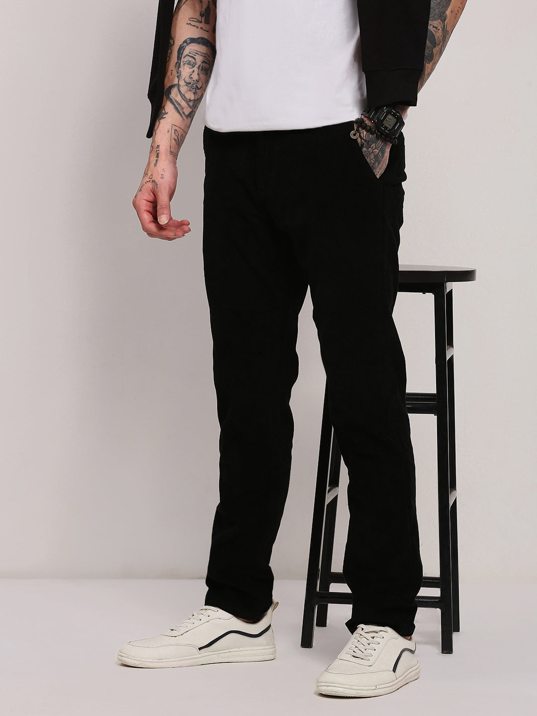 Men Black Solid Trousers