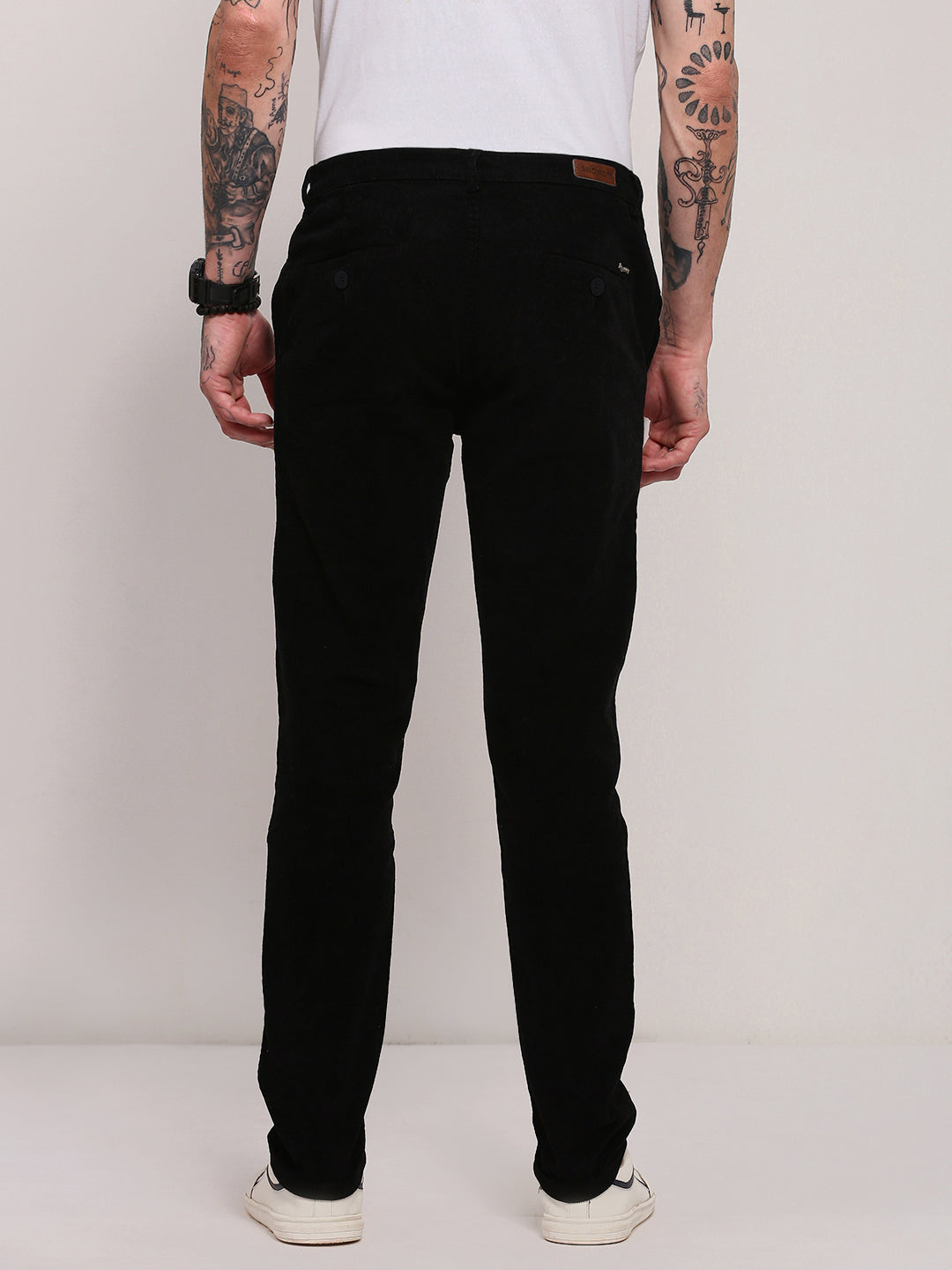 Men Black Solid Trousers