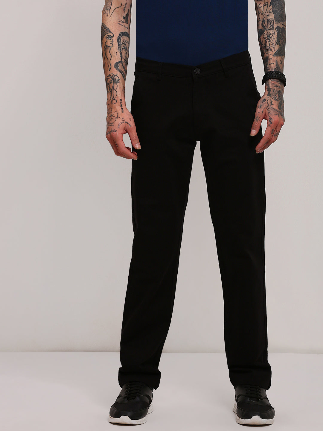 Men Black Solid Trousers