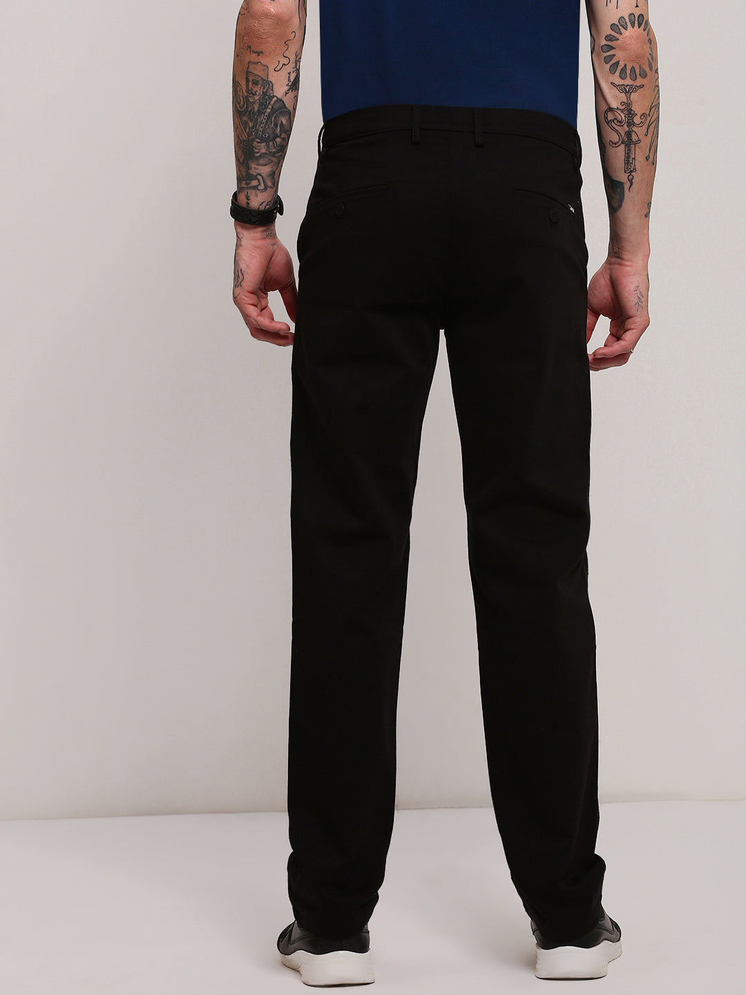 Men Black Solid Trousers