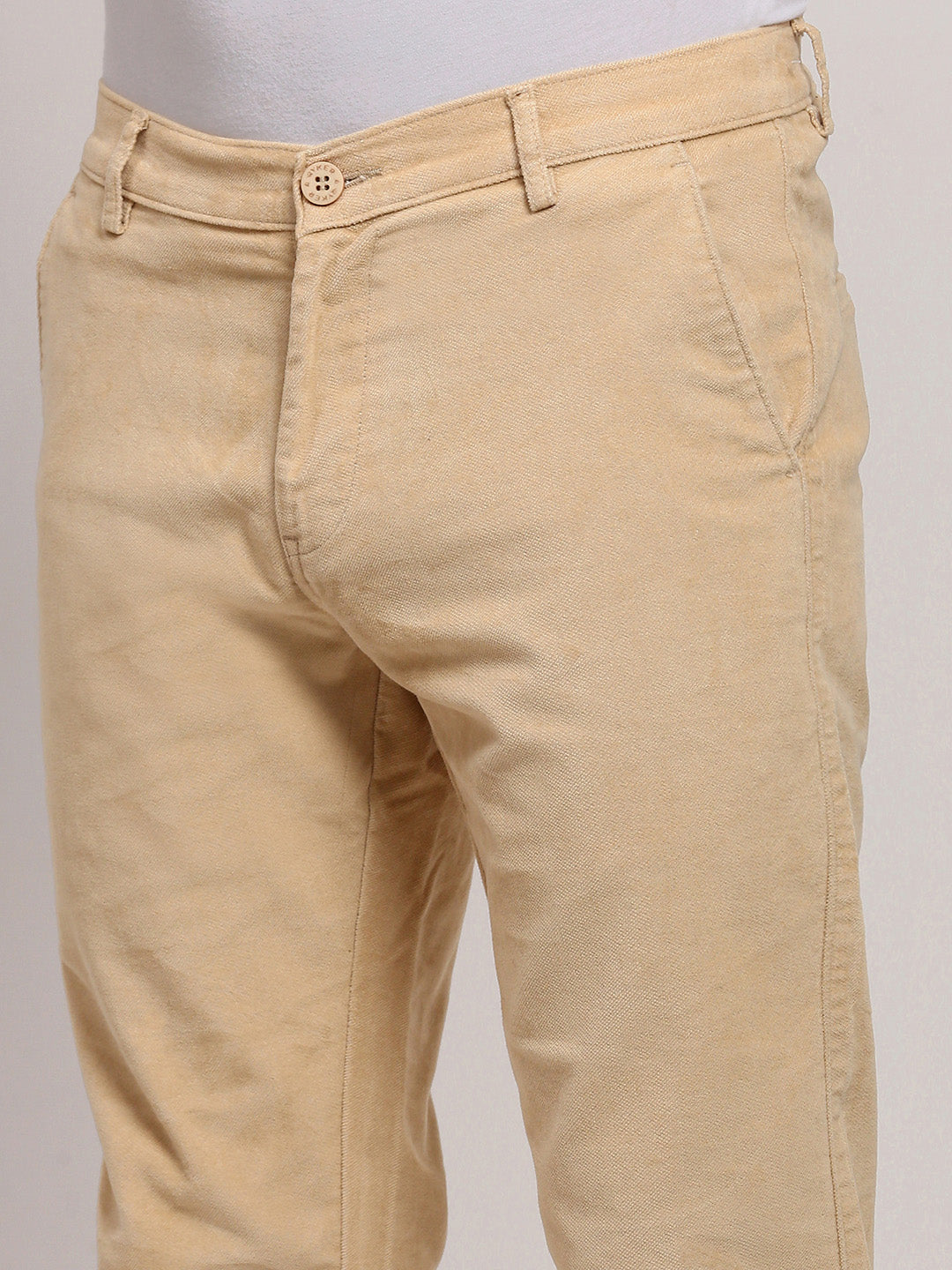 Men Beige Solid Trousers