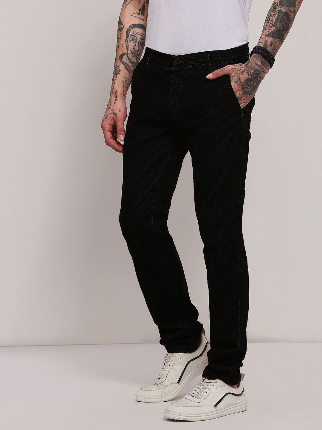 Men Black Solid Trousers