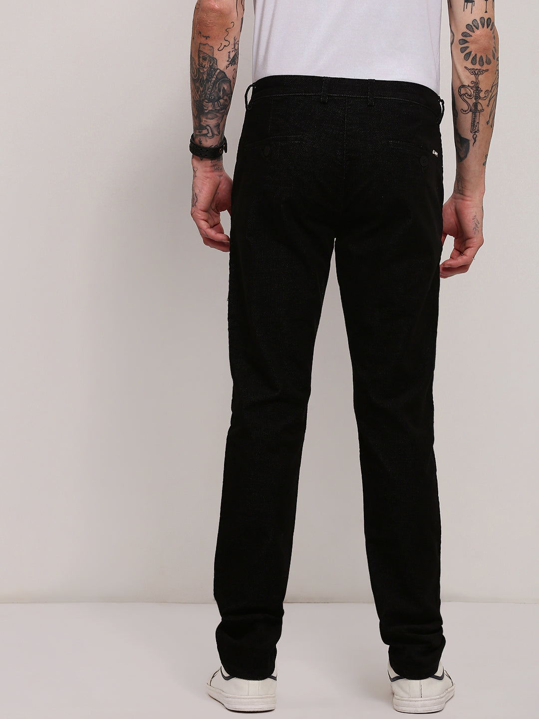 Men Black Solid Trousers