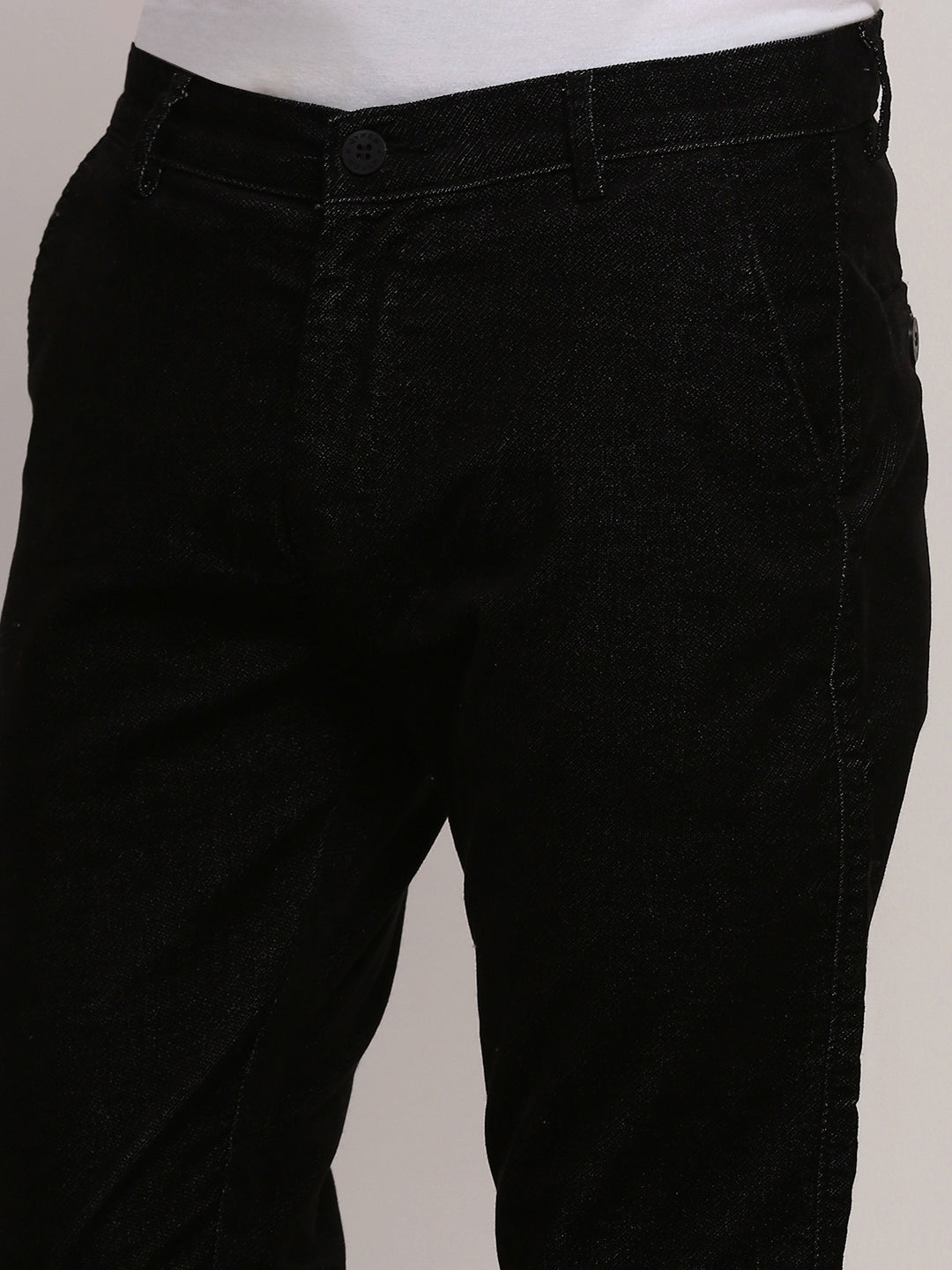 Men Black Solid Trousers