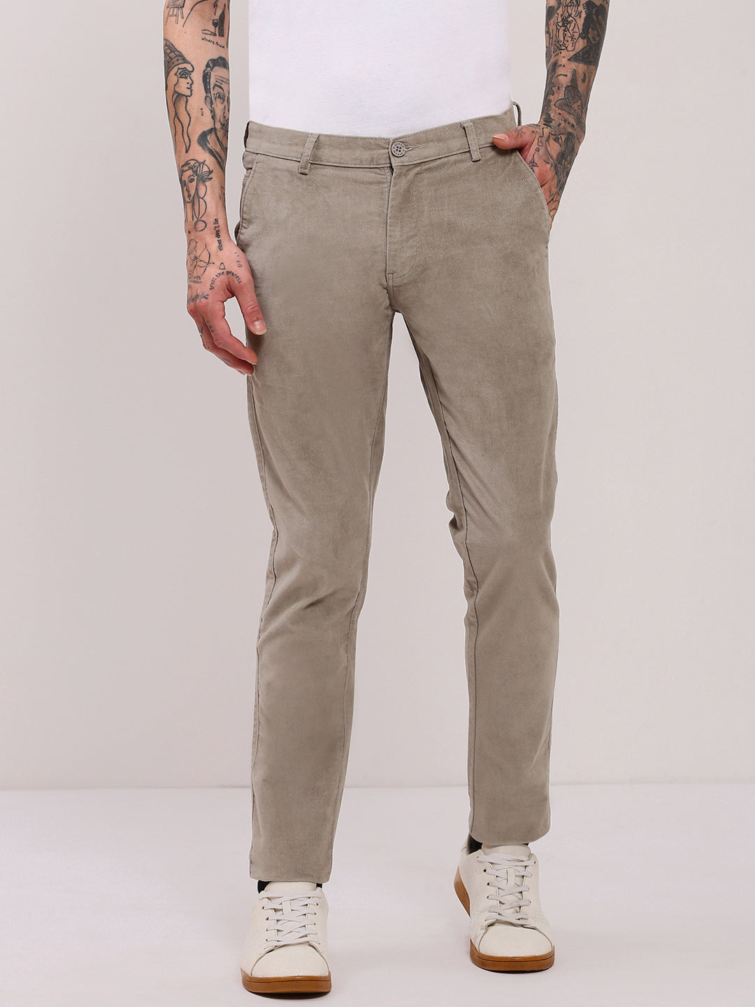 Men Grey Solid Trousers