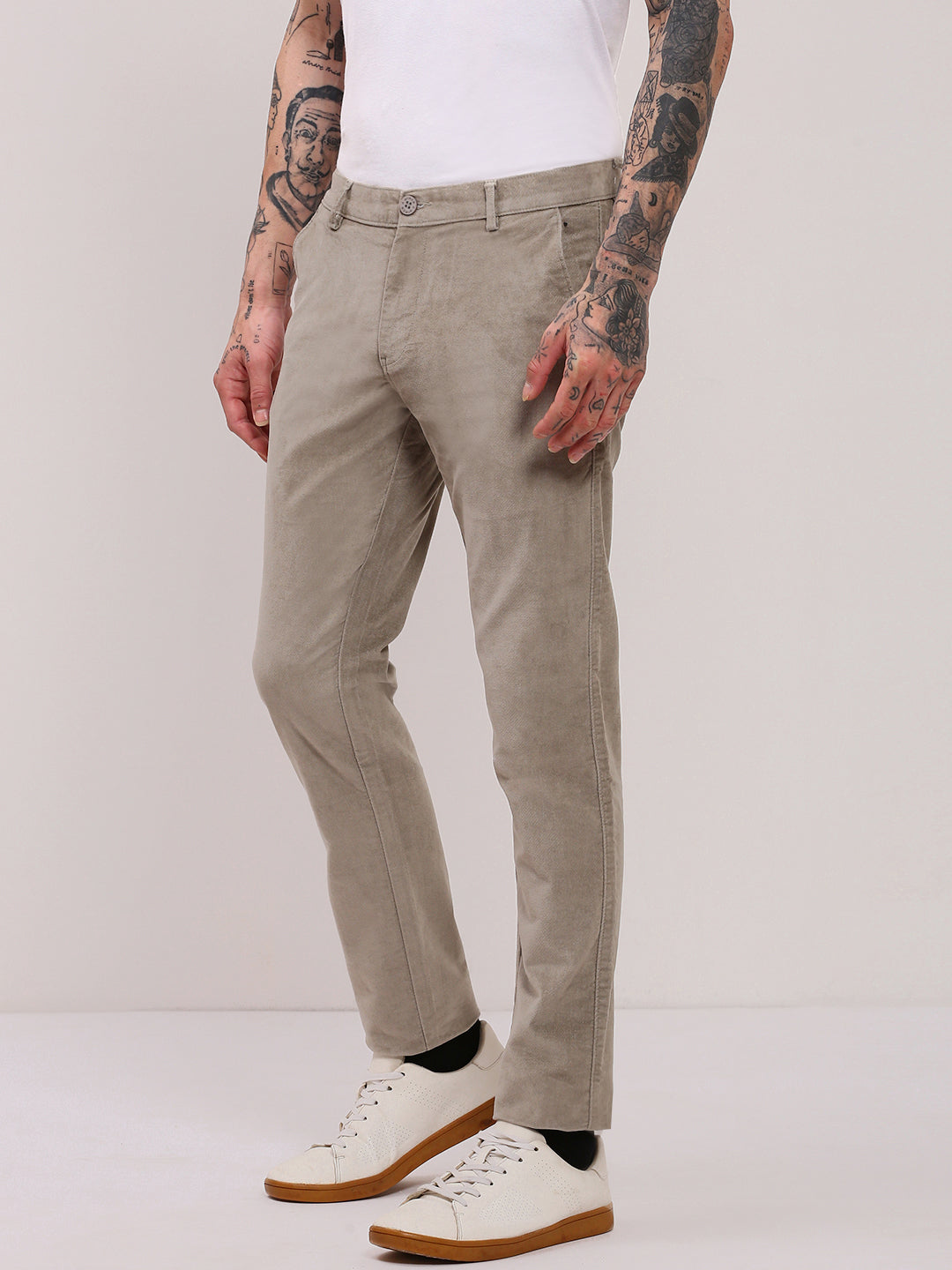 Men Grey Solid Trousers