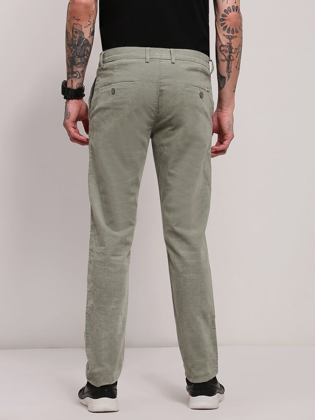 Men Green Solid Trousers