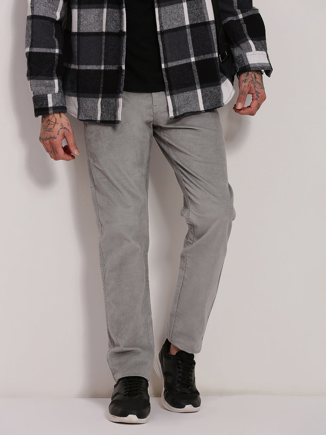 Men Grey Solid Trousers