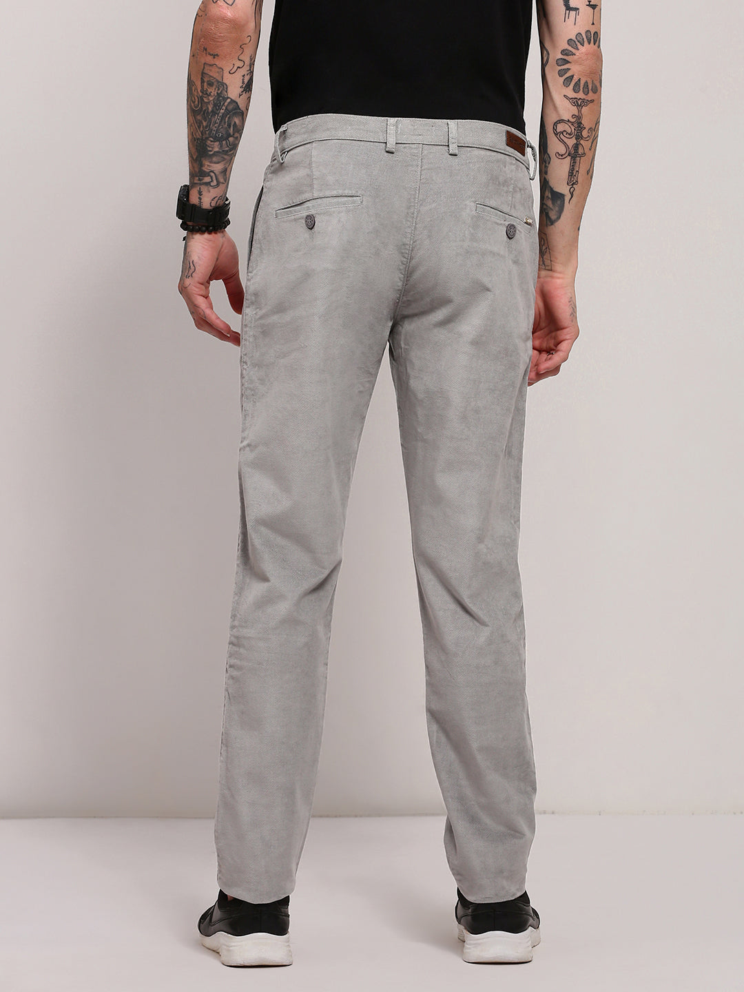 Men Grey Solid Trousers