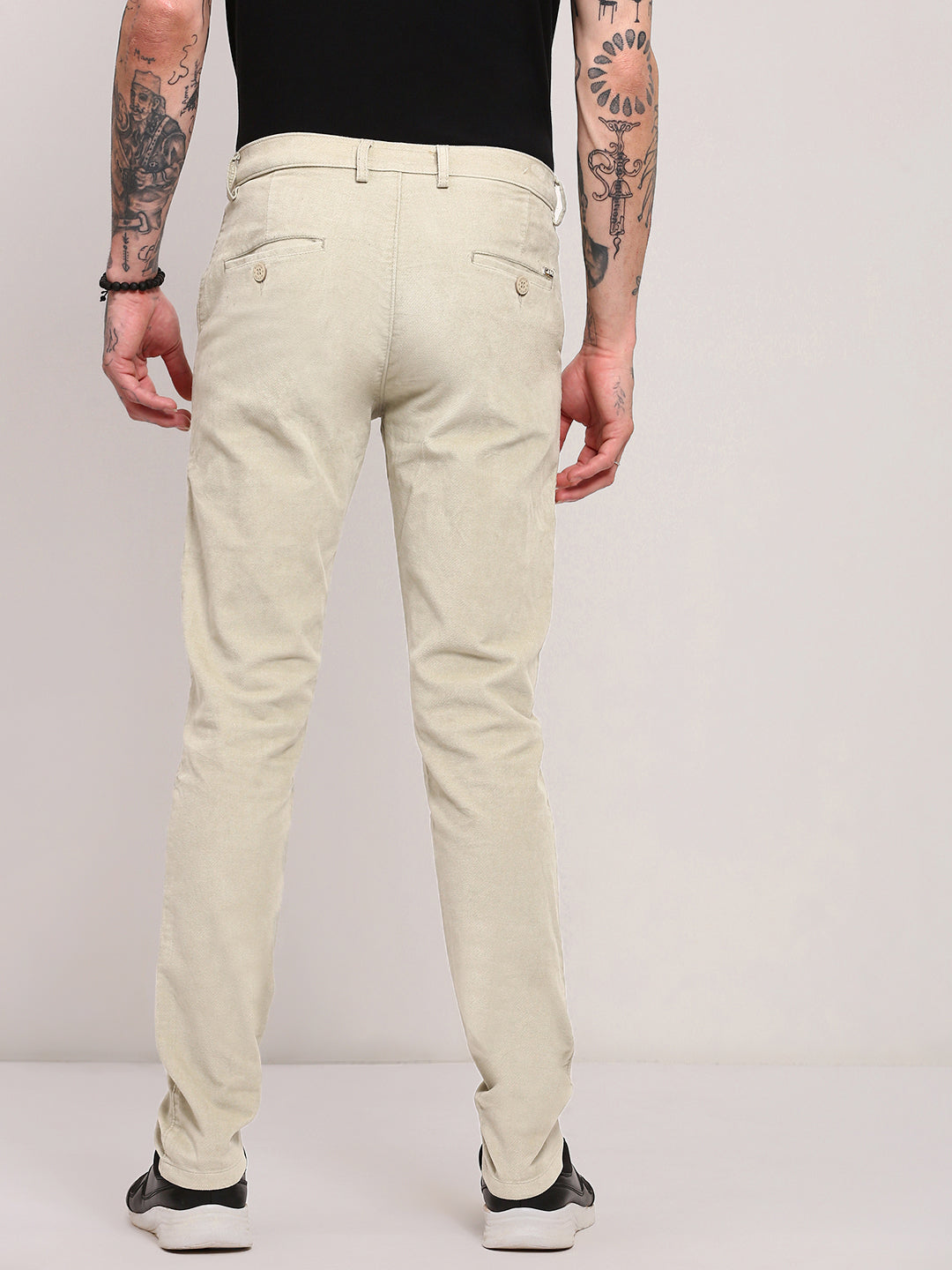 Men Khaki Solid Trousers