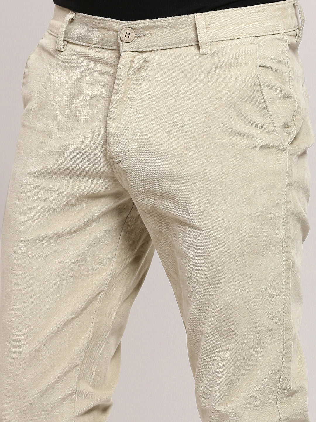 Men Khaki Solid Trousers