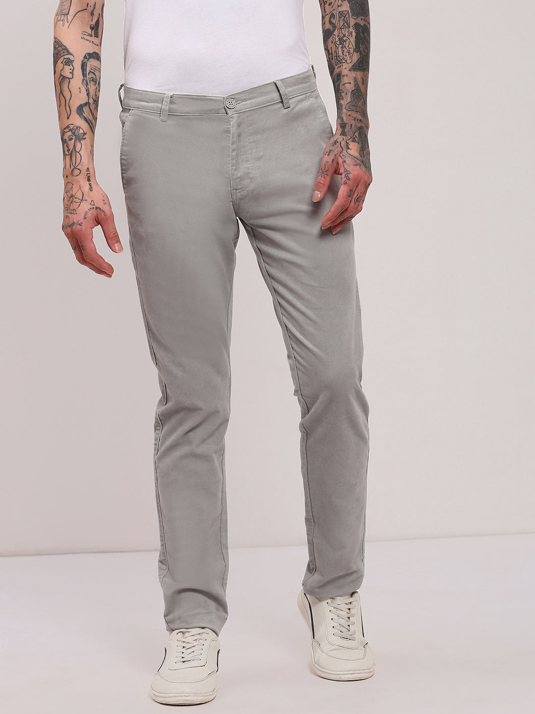 Men Grey Solid Trousers