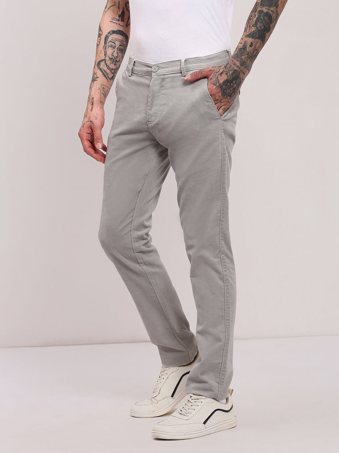 Men Grey Solid Trousers