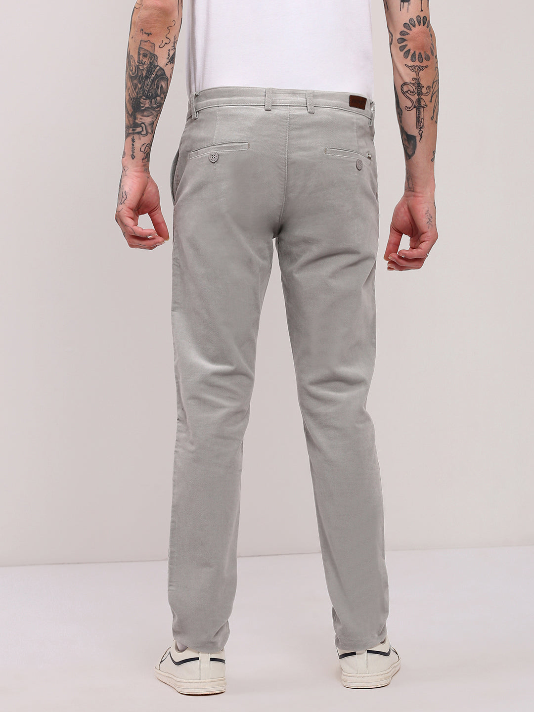 Men Grey Solid Trousers