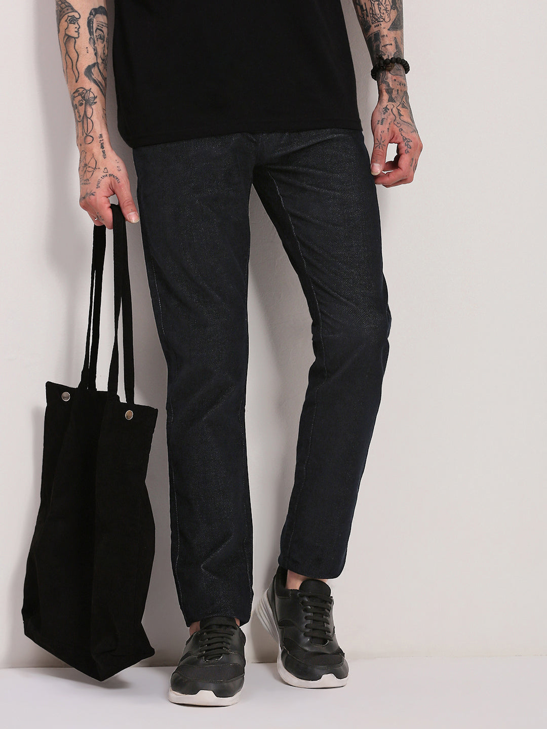 Men Navy Blue Solid Trousers