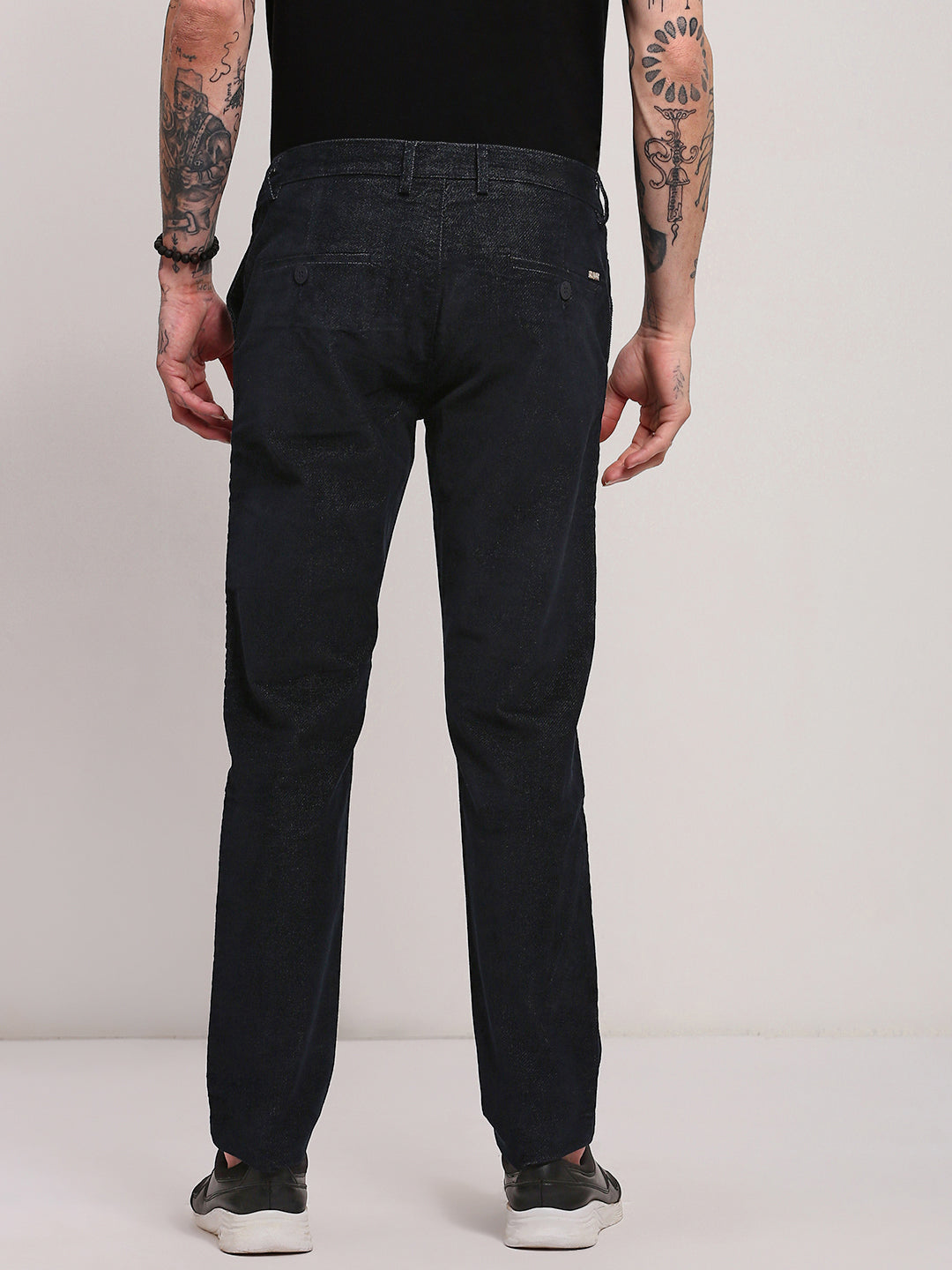 Men Navy Blue Solid Trousers