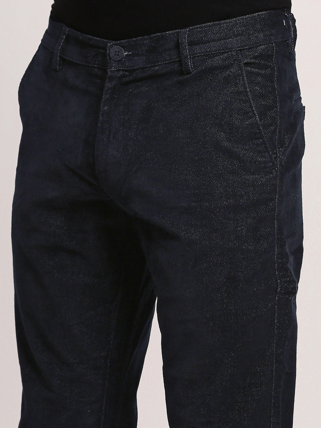 Men Navy Blue Solid Trousers