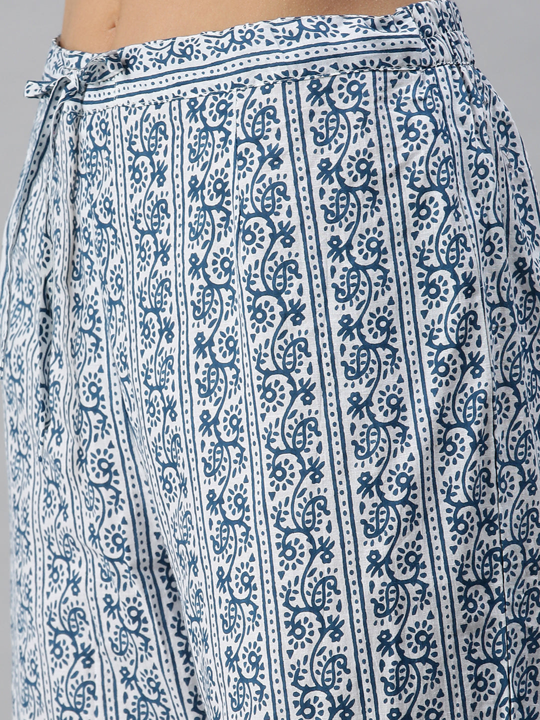 Women Anarkali Blue Printed Kurta and Trousers