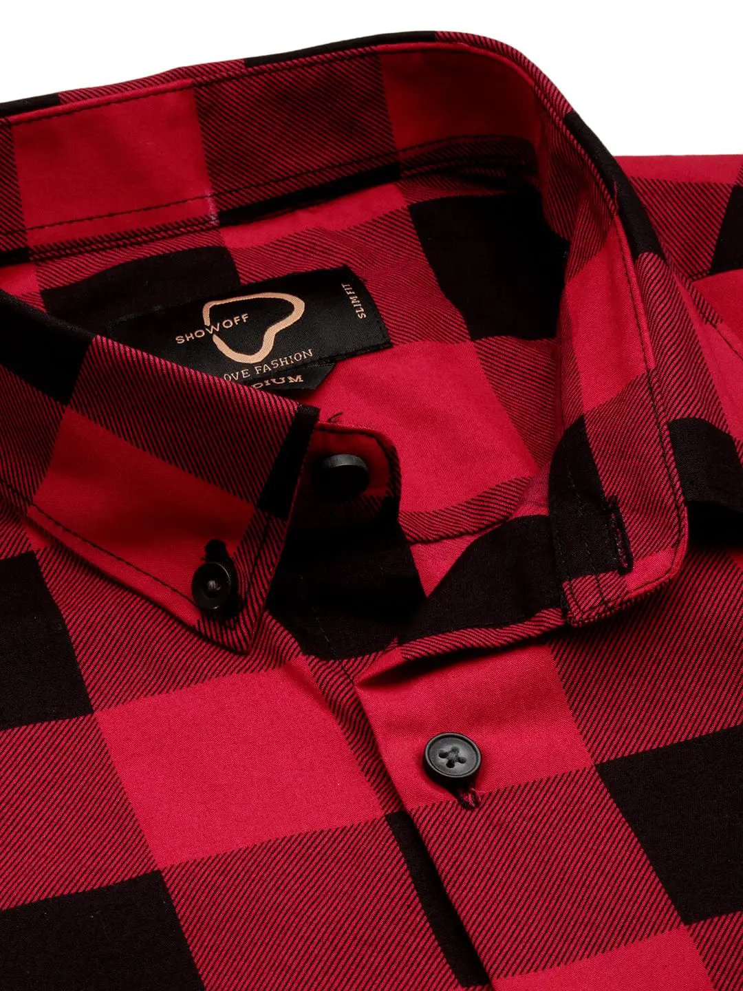 Men's Spread Collar Checked Red Shirt