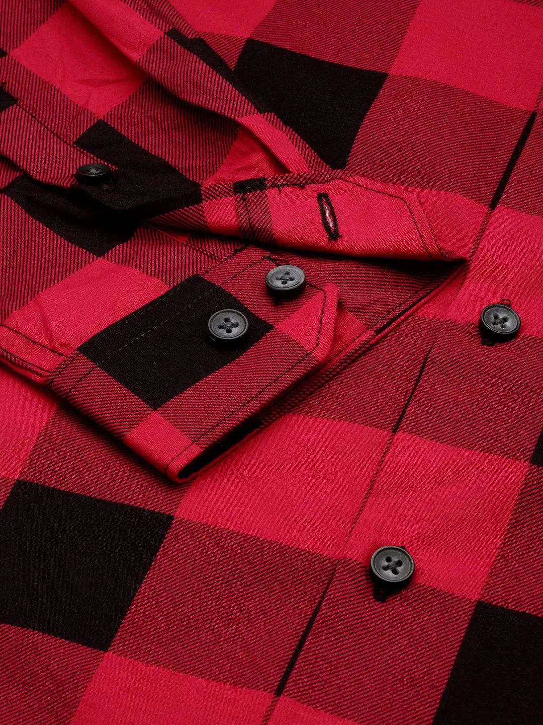 Men's Spread Collar Checked Red Shirt