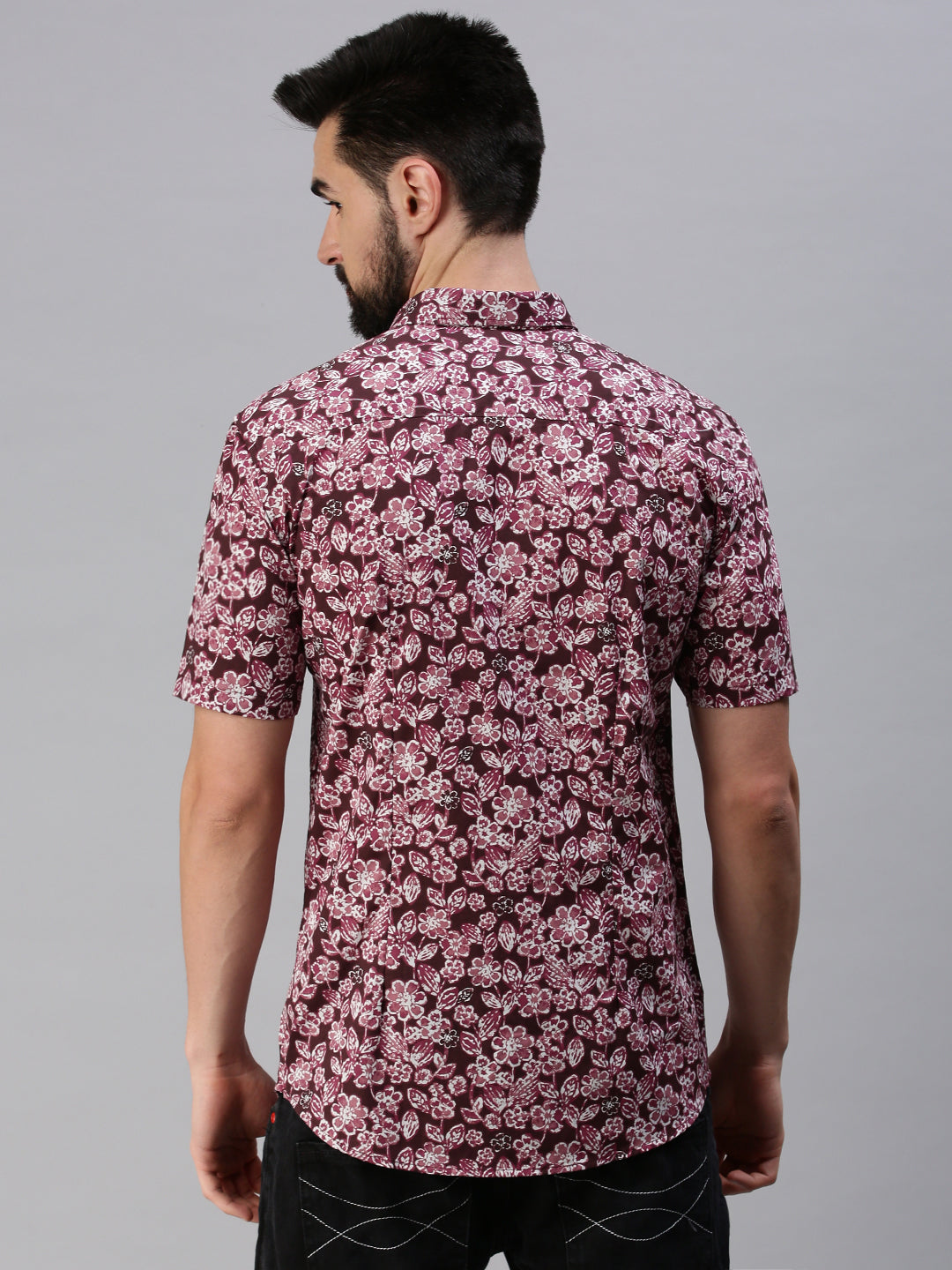 Men Spread Collar Printed Magenta Shirt