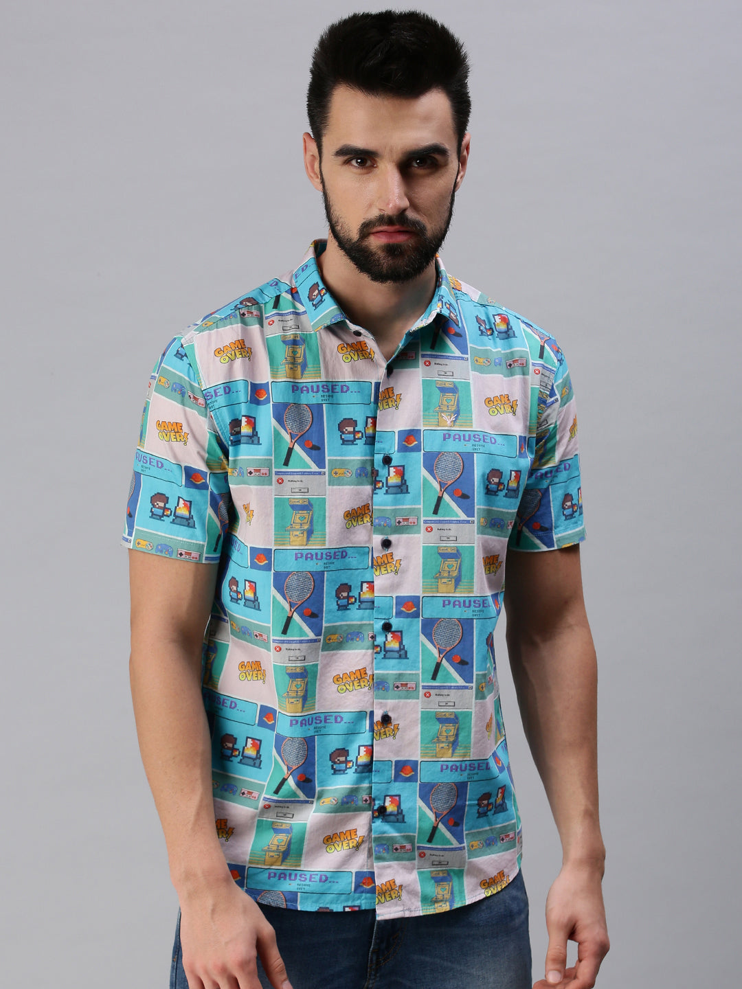 Men Spread Collar Printed Multi Shirt