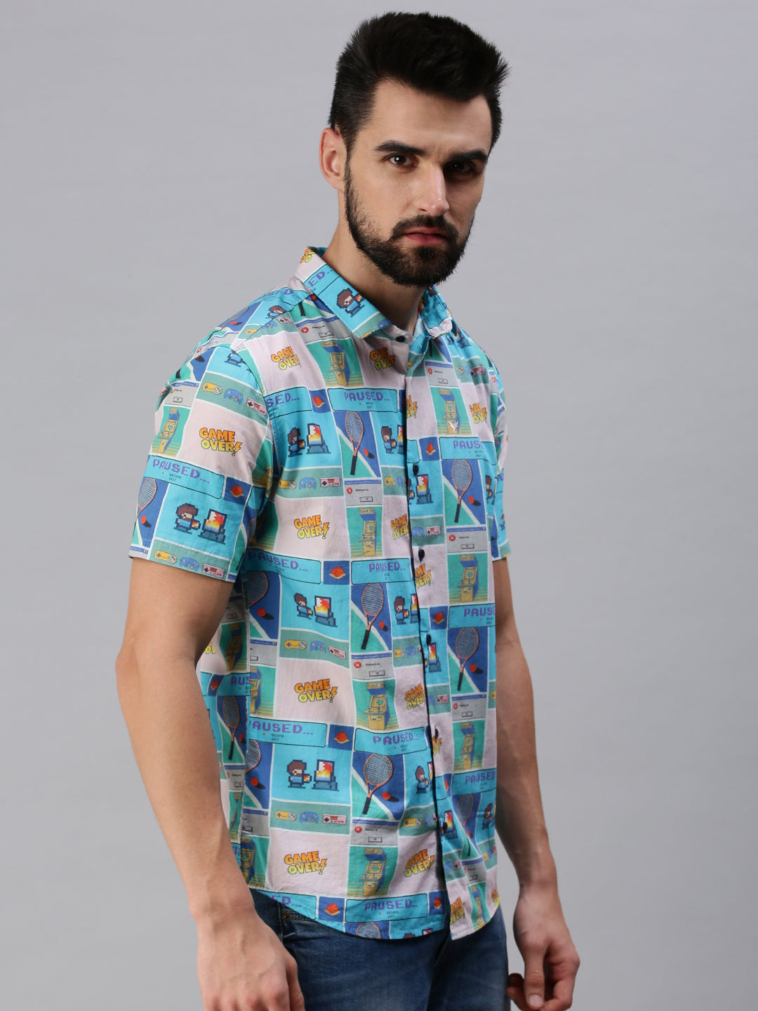 Men Spread Collar Printed Multi Shirt