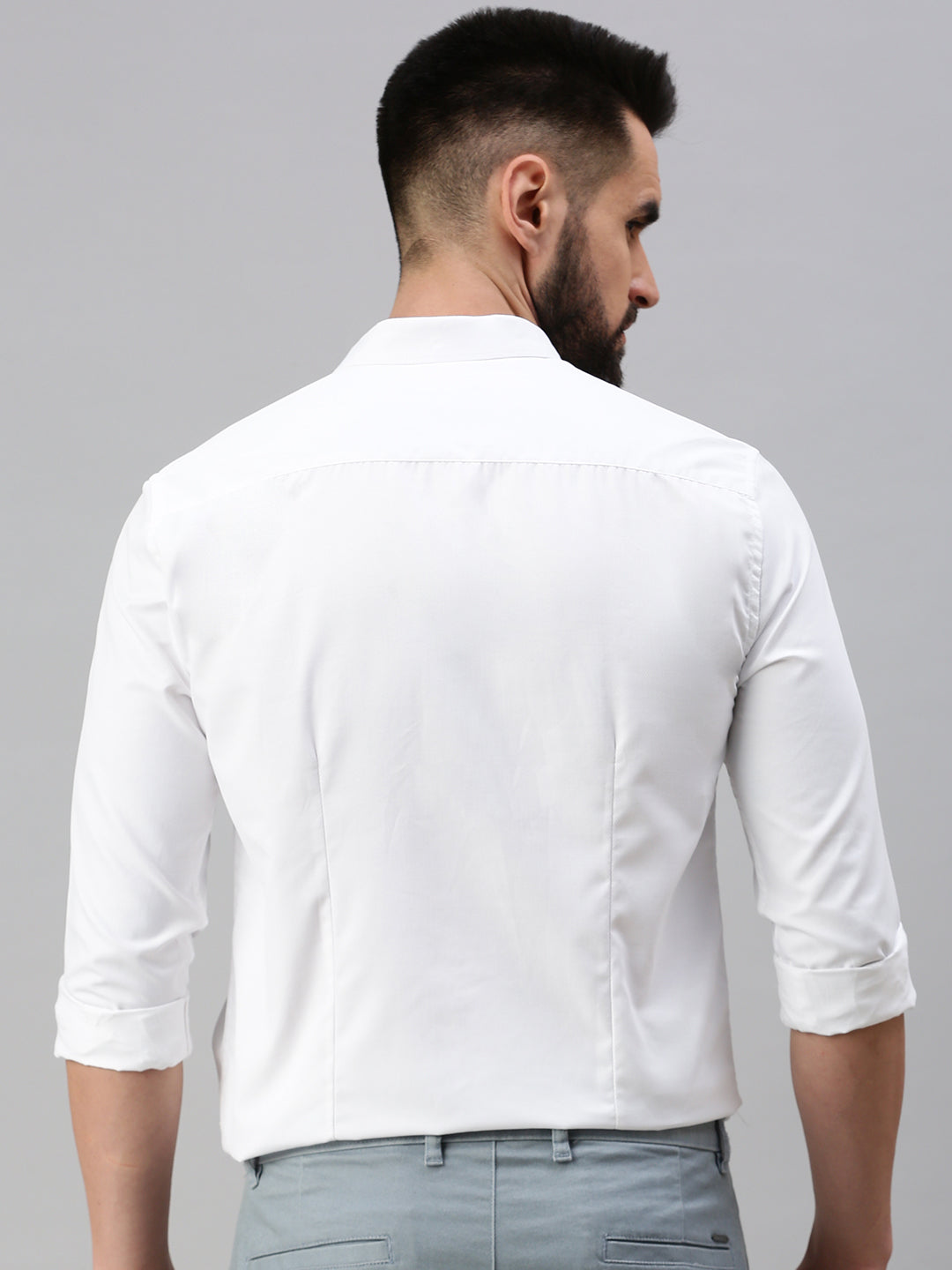 Men's White Solid Slim Fit Shirt