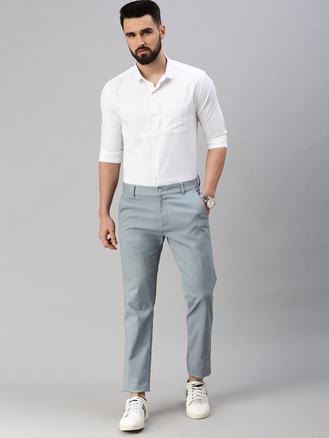 Men's White Solid Slim Fit Shirt