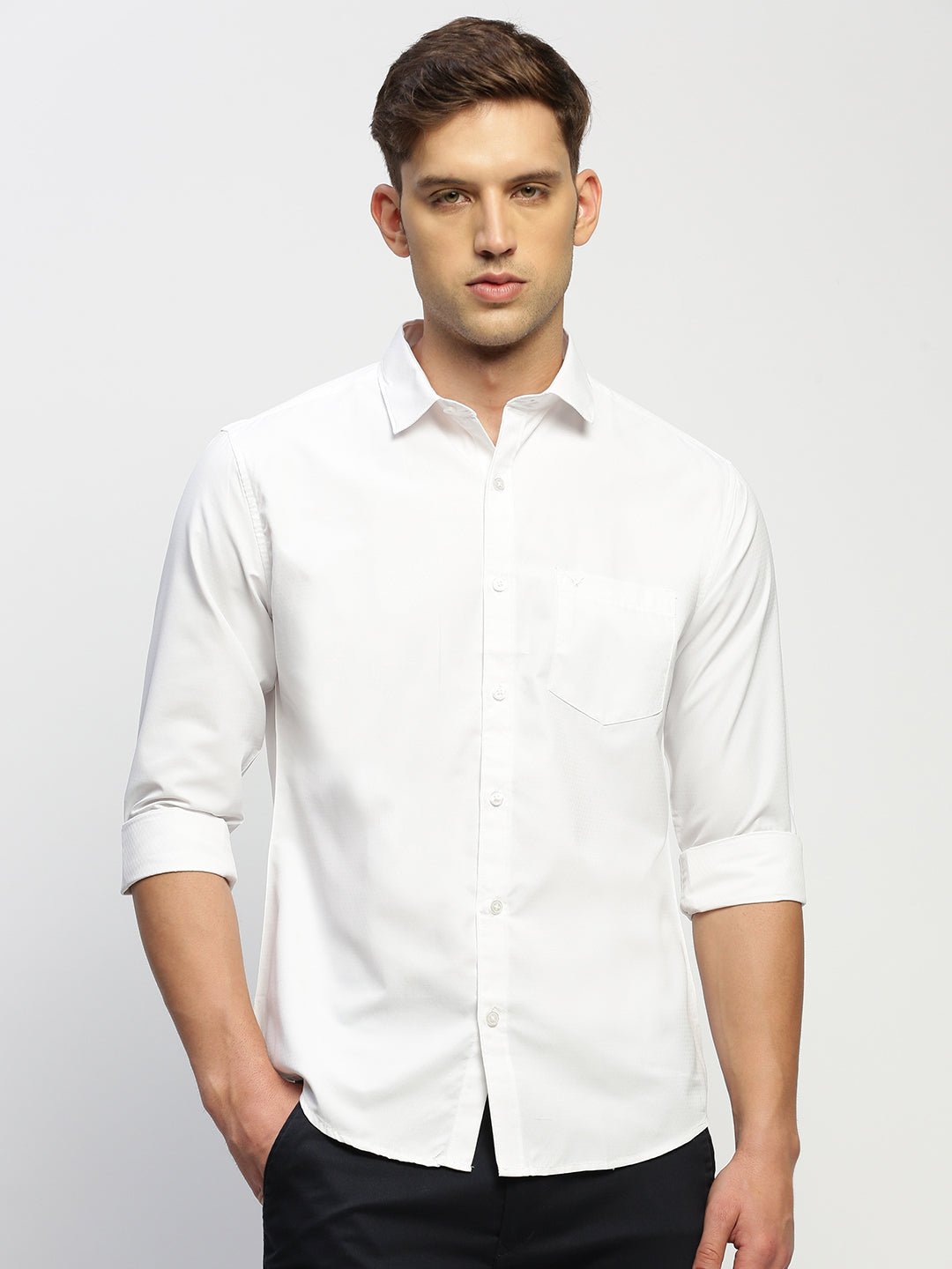 Men's White Solid Slim Fit Shirt