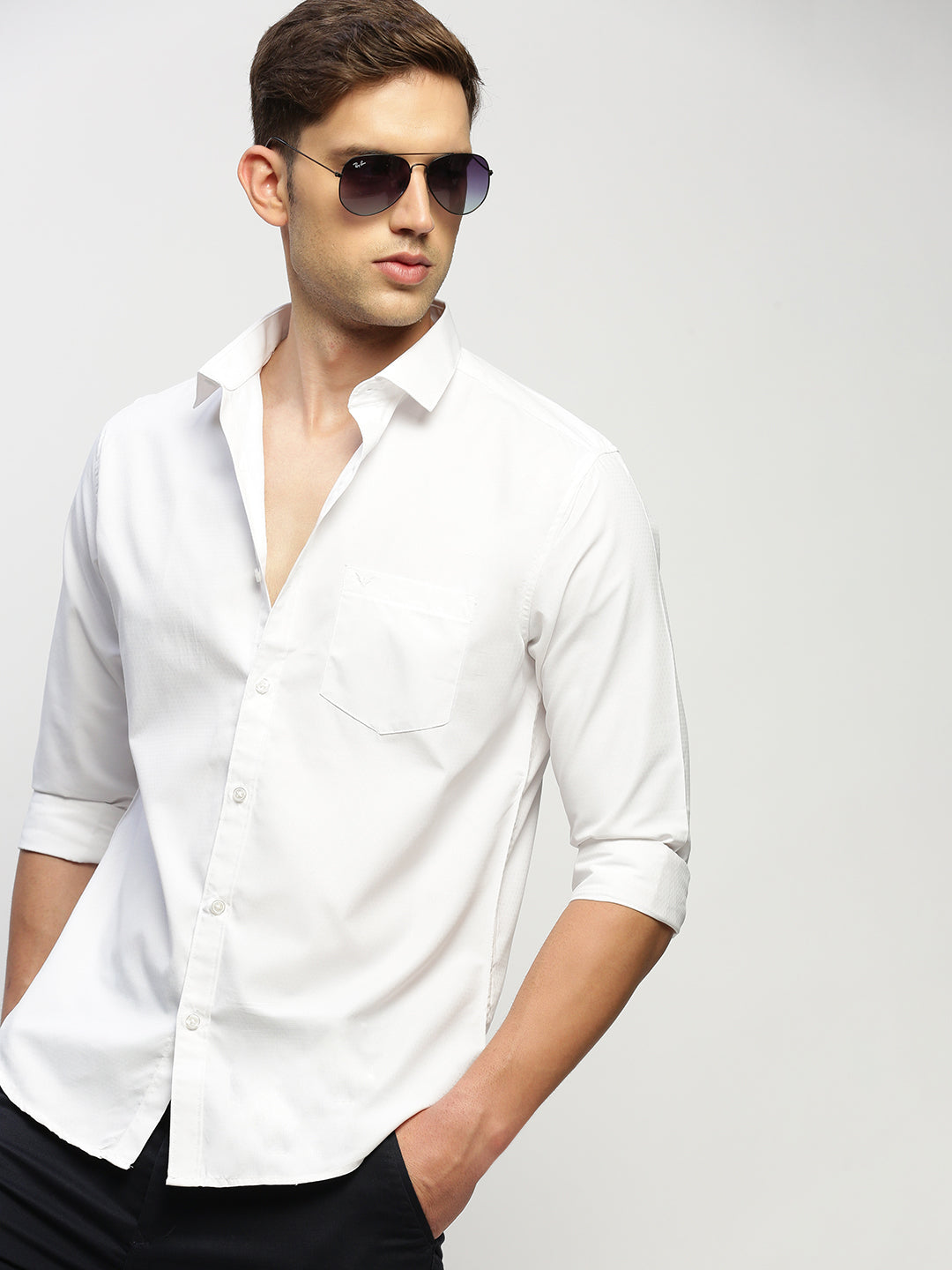 Men's White Solid Slim Fit Shirt
