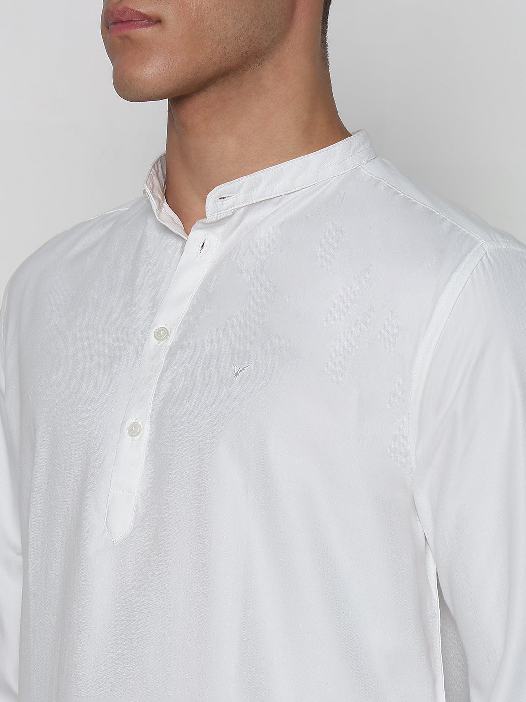 Men's White Mandarin Collar Slim Fit Shirt