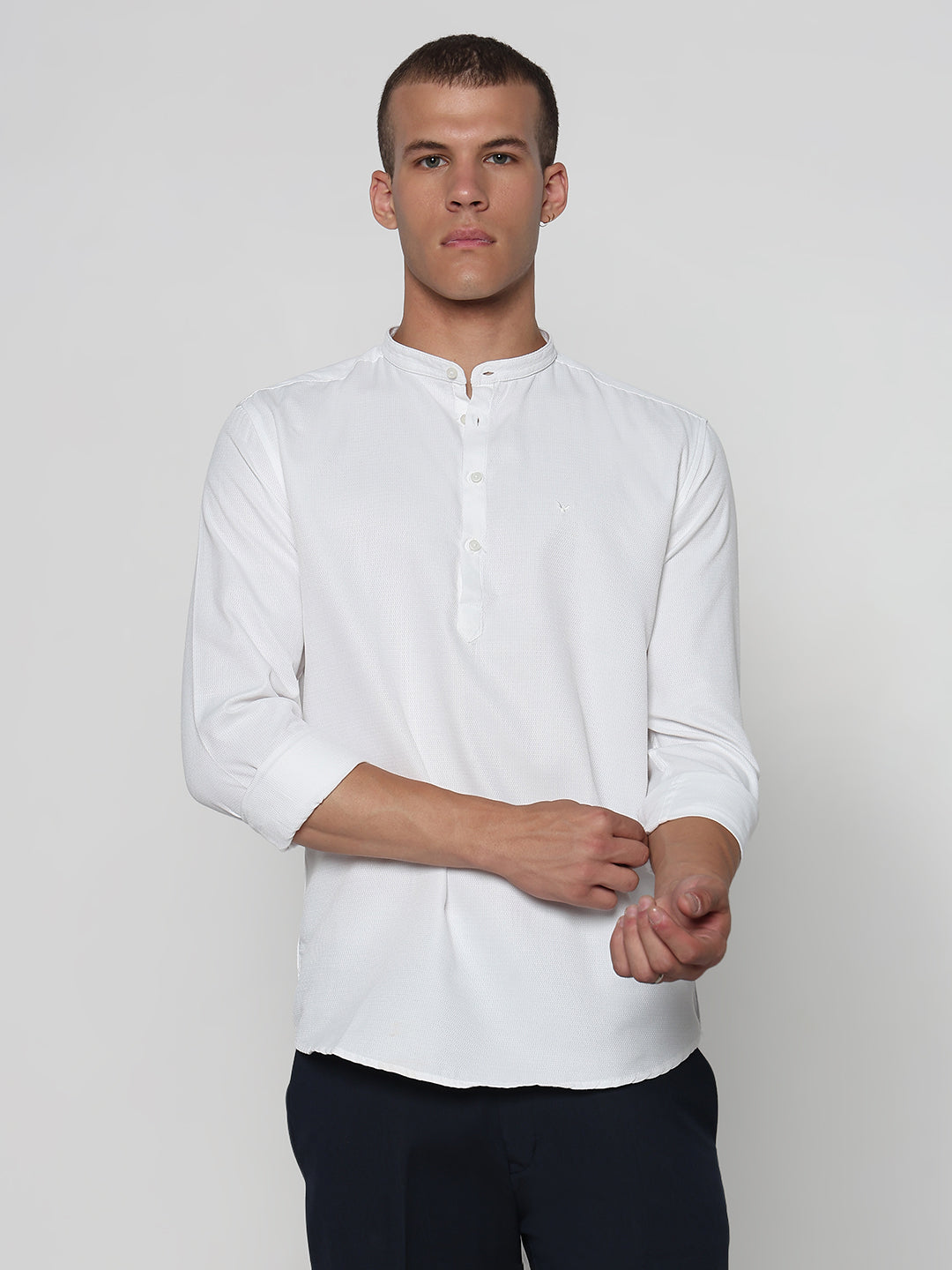 Men's White Mandarin Collar Slim Fit Shirt