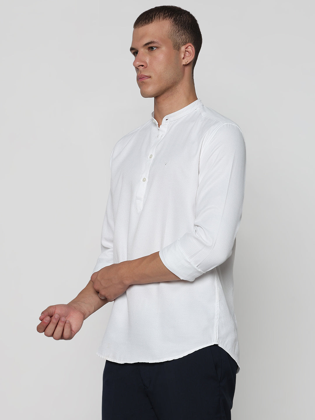 Men's White Mandarin Collar Slim Fit Shirt