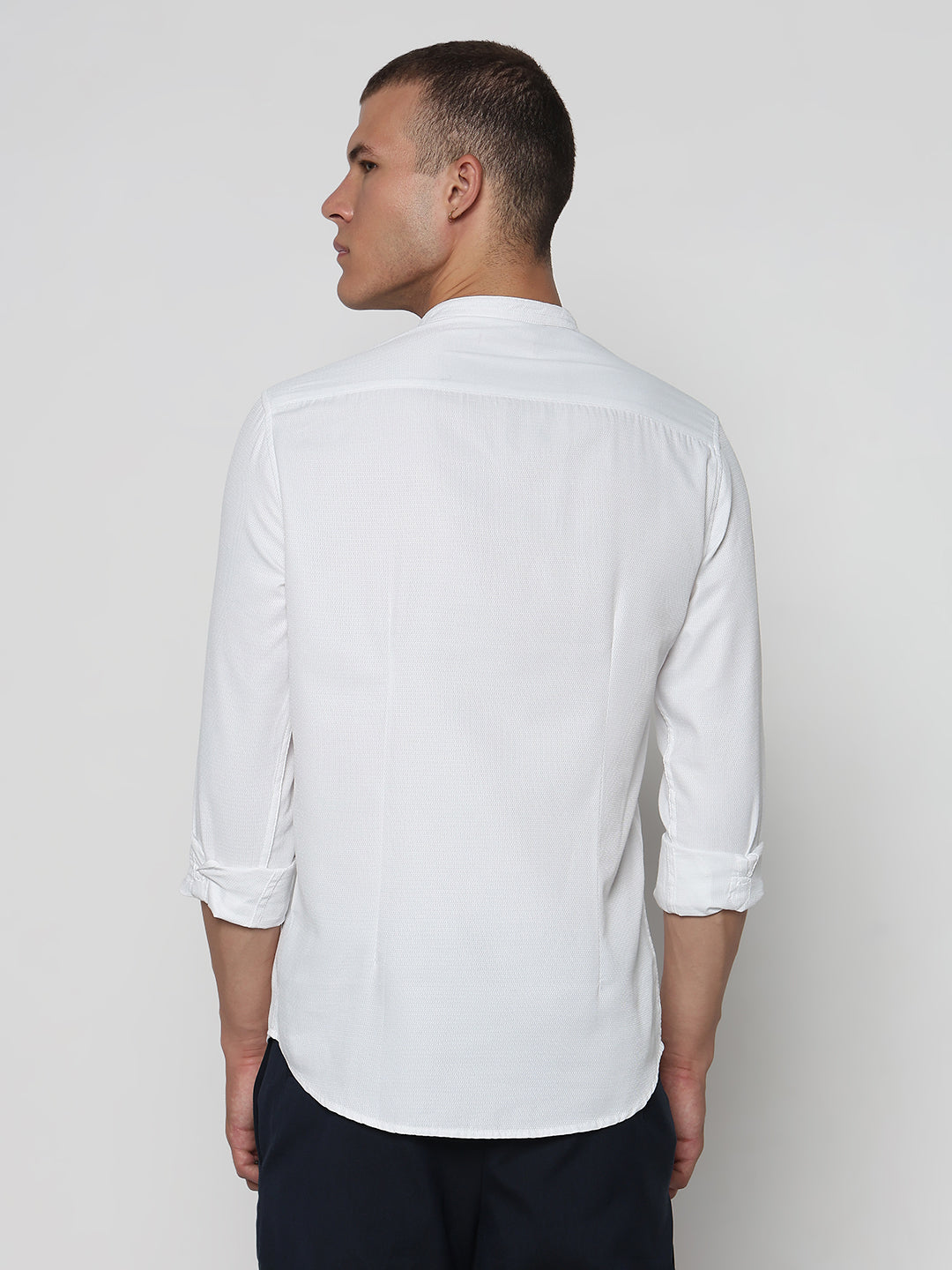 Men's White Mandarin Collar Slim Fit Shirt
