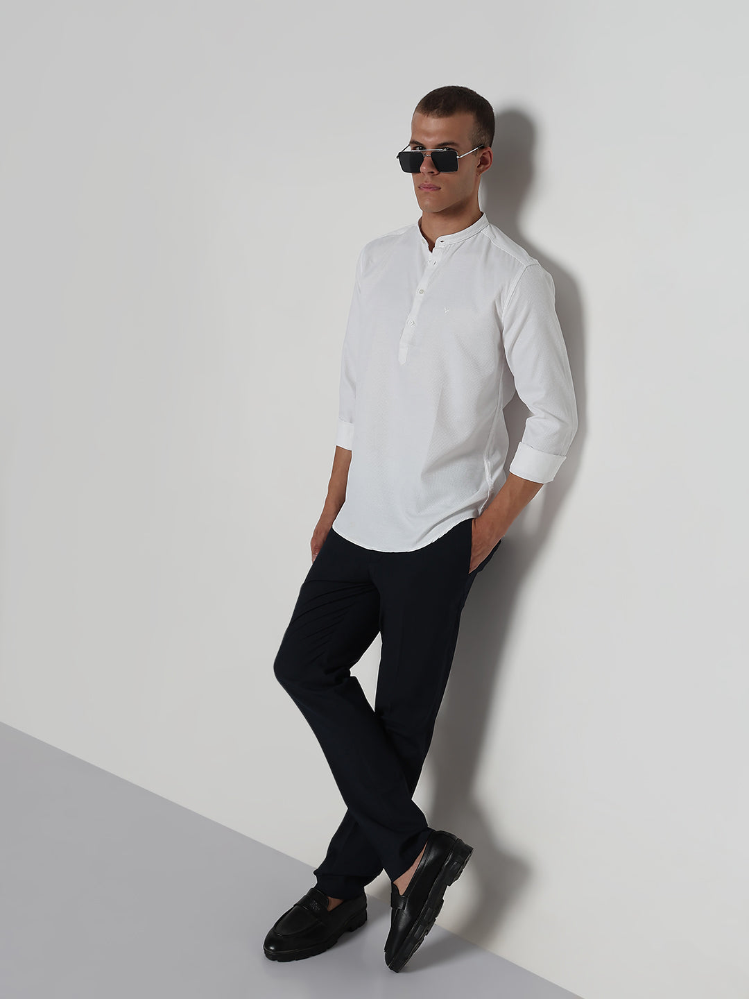 Men's White Mandarin Collar Slim Fit Shirt