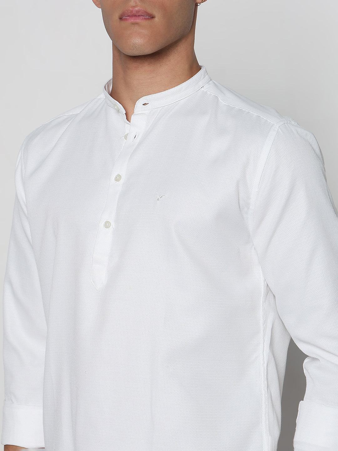Men's White Mandarin Collar Slim Fit Shirt
