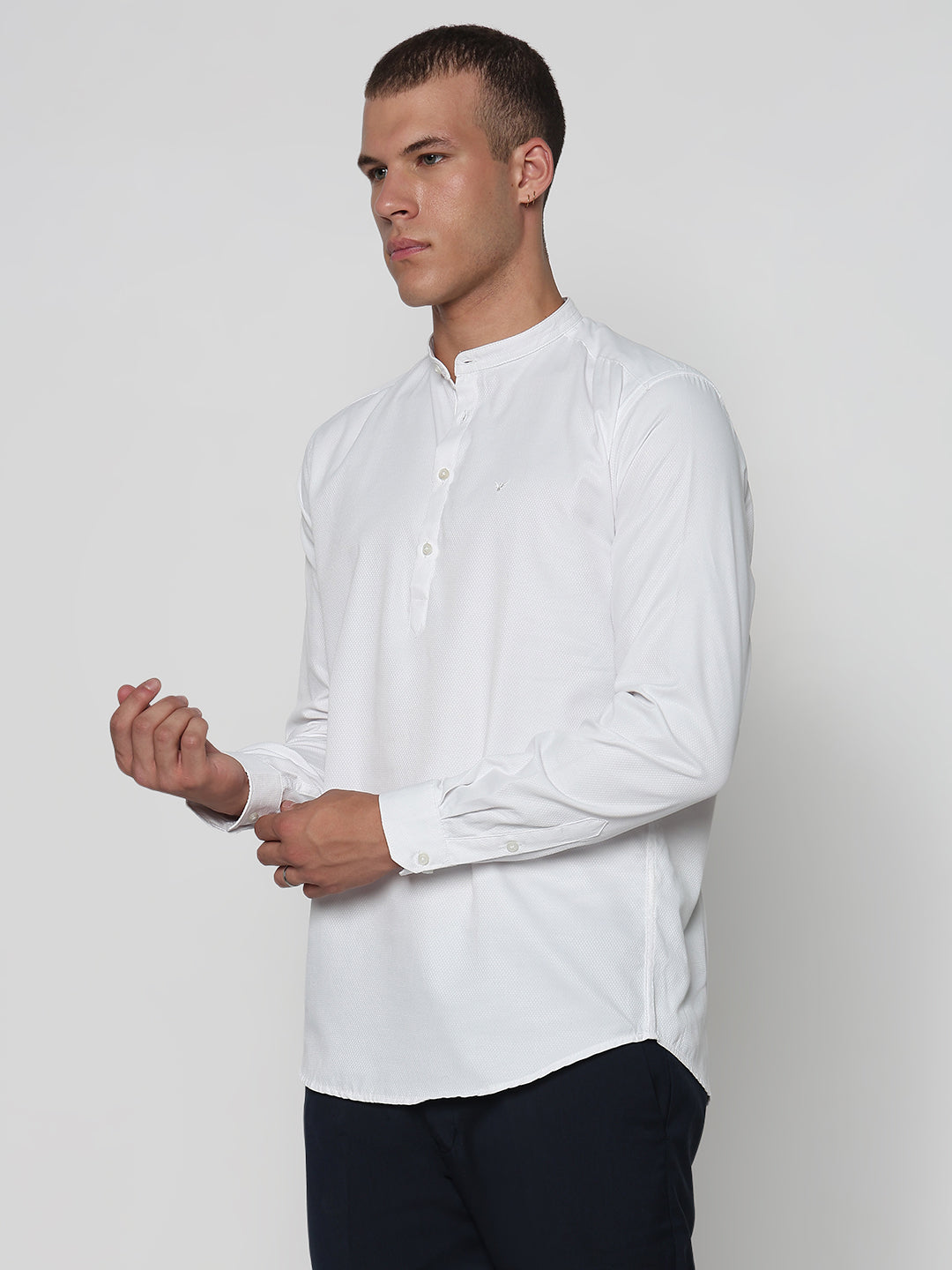Men's White Mandarin Collar Slim Fit Shirt