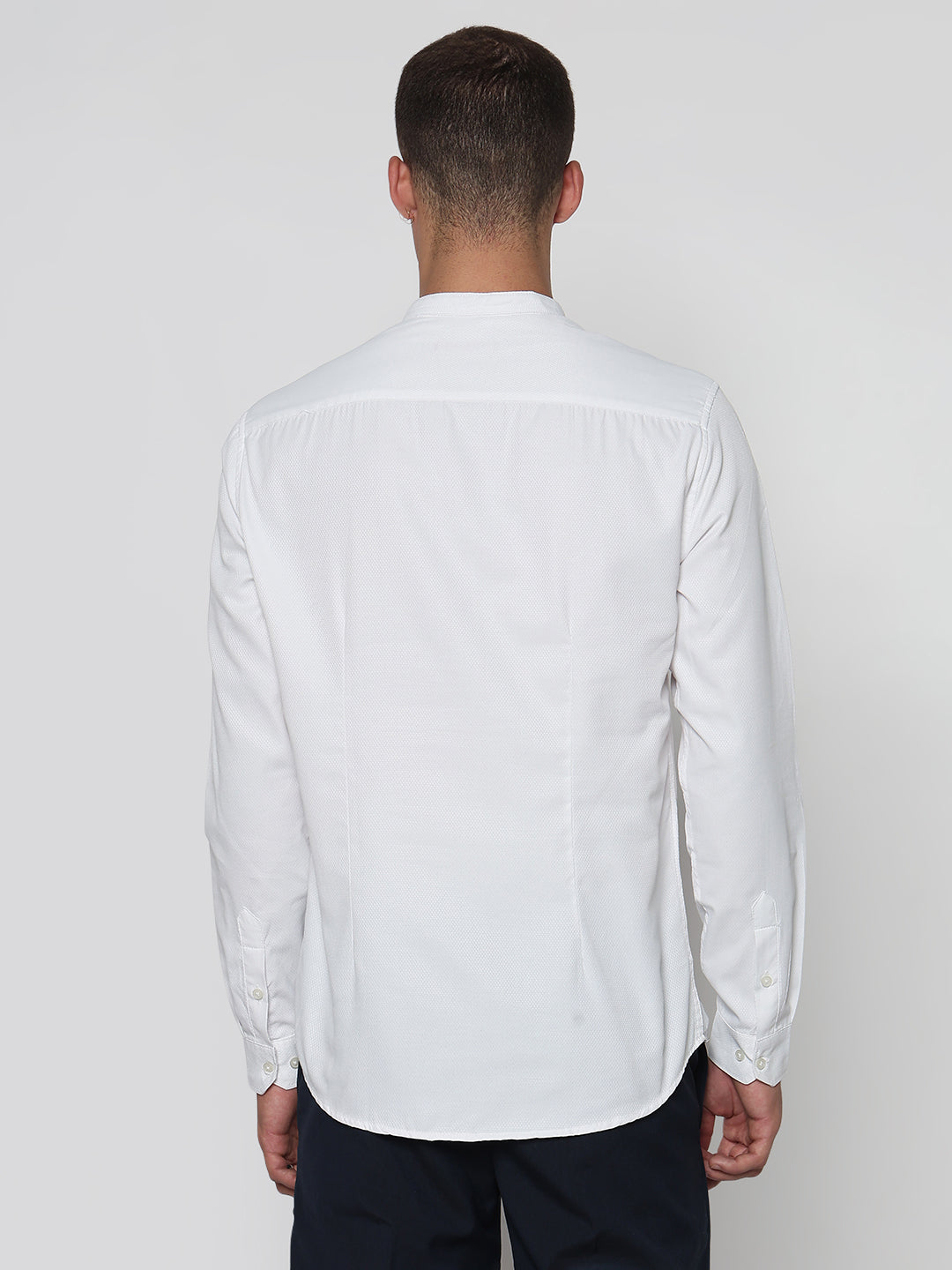 Men's White Mandarin Collar Slim Fit Shirt
