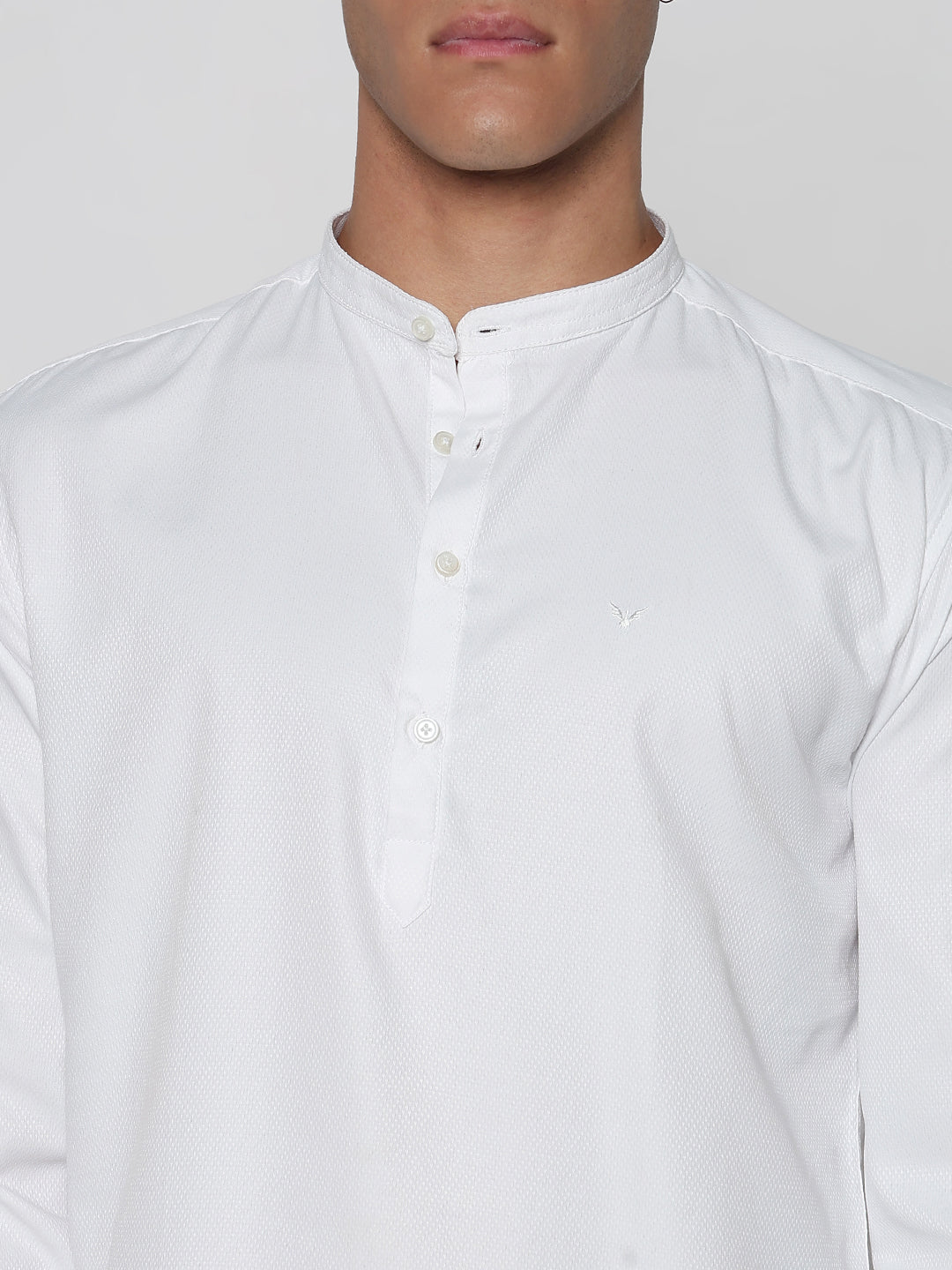 Men's White Mandarin Collar Slim Fit Shirt