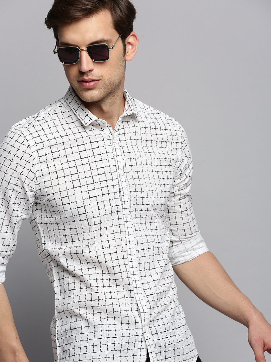 Men Spread Collar Printed White Shirt