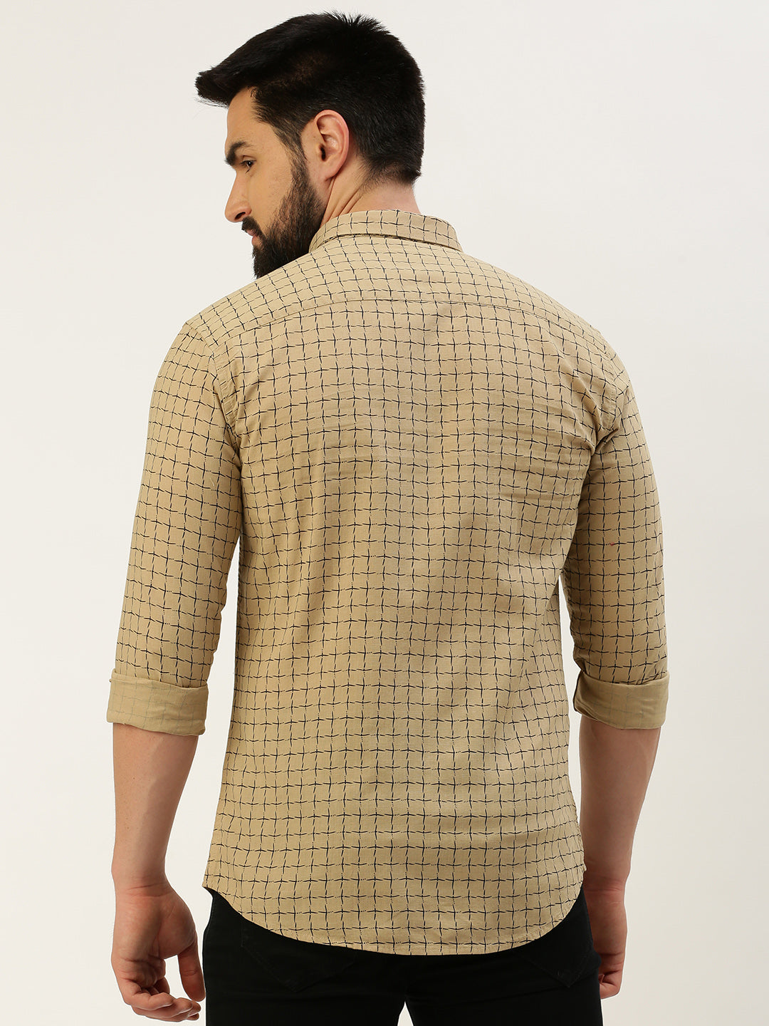 Men's Spread Collar Printed Khaki Shirt