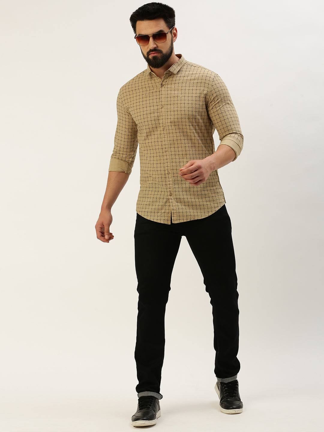 Men's Spread Collar Printed Khaki Shirt