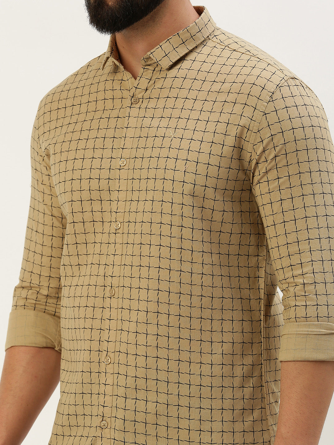 Men's Spread Collar Printed Khaki Shirt
