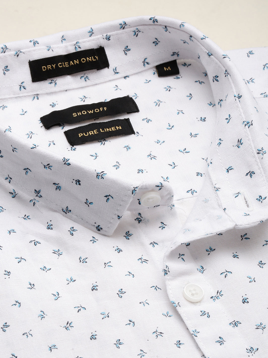 Men Spread Collar Printed White Shirt