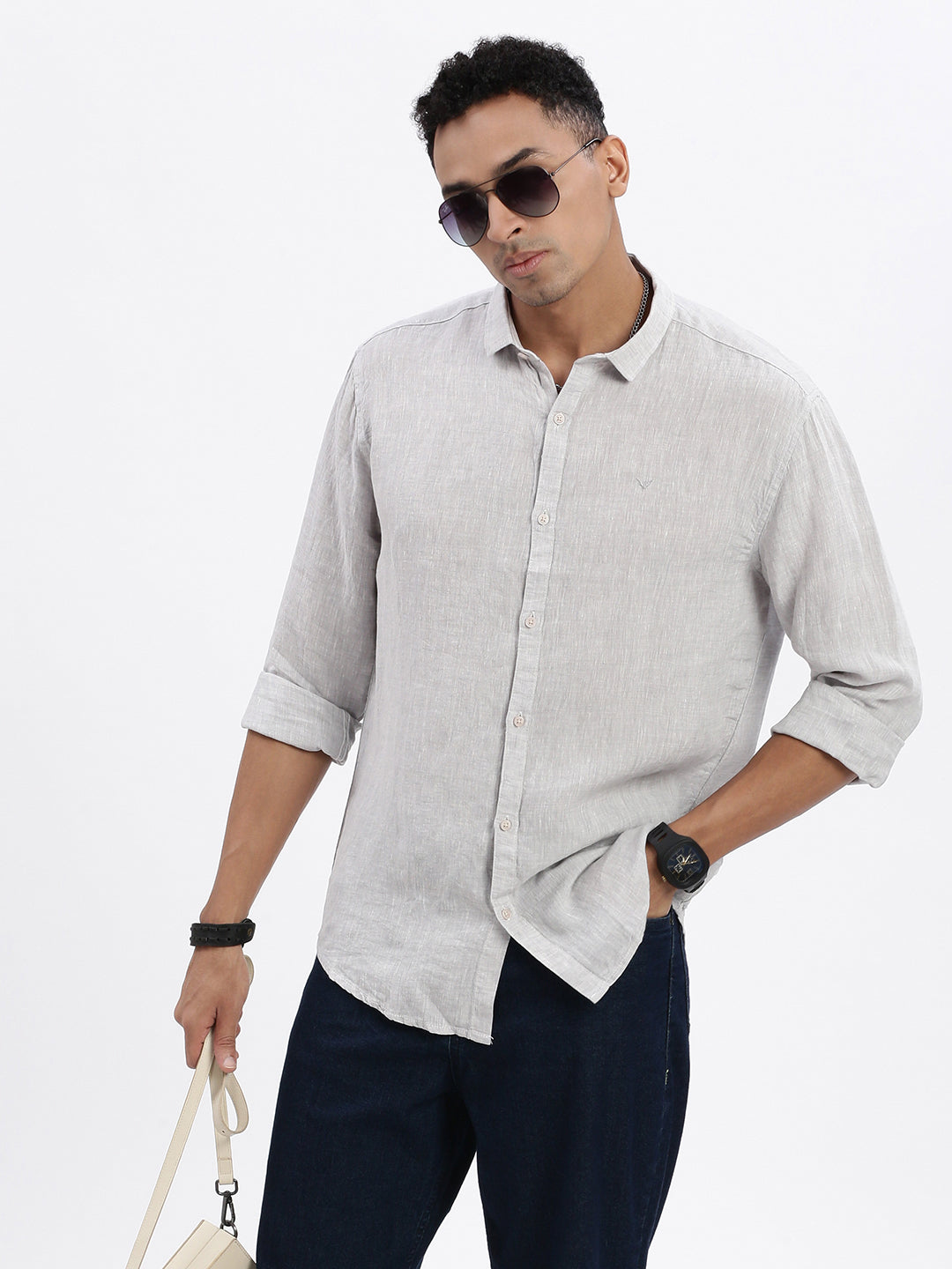 Men Grey Solid Slim Fit Shirt