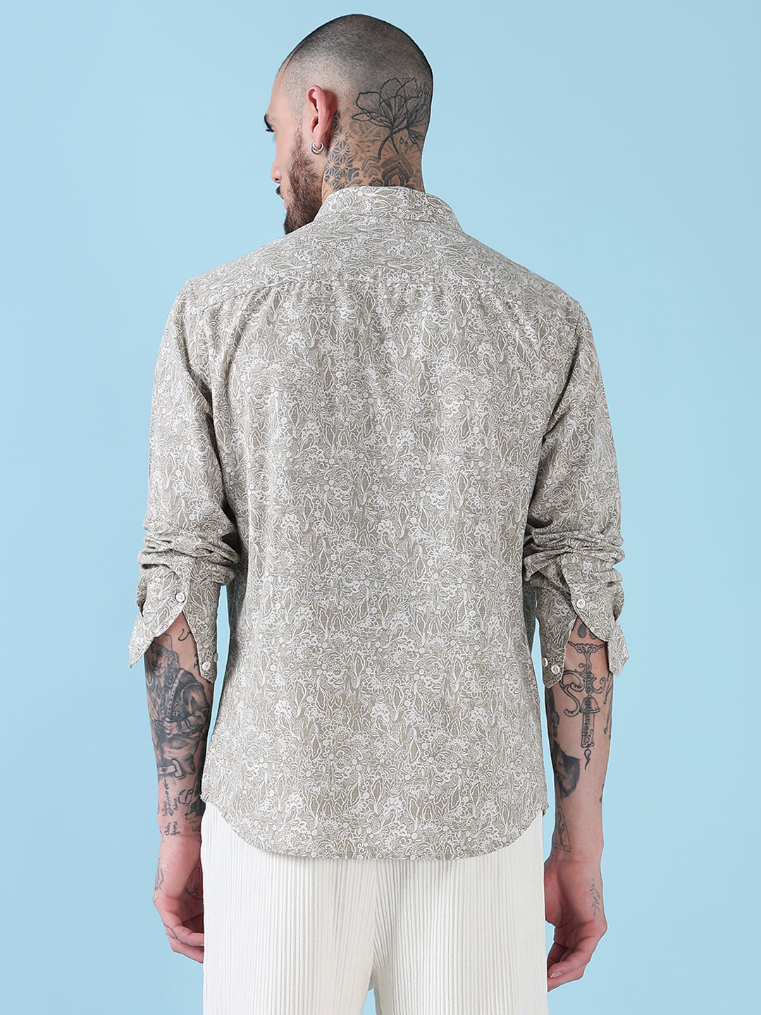 Men's Beige Floral Printed Slim Fit Shirt