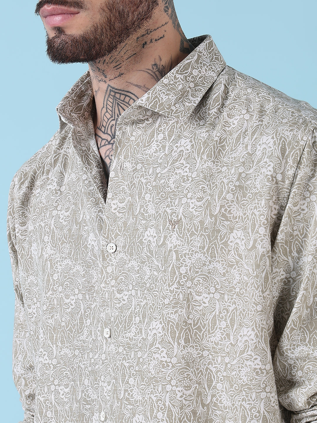 Men's Beige Floral Printed Slim Fit Shirt