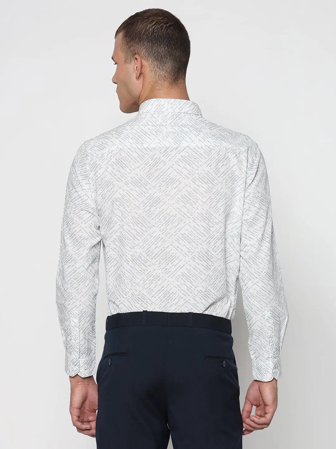 Men's White Geometric Slim Fit Formal Shirt - Uncategorized from SHOWOFFFF