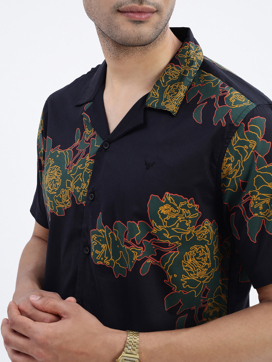 Men Black Floral Slim Fit Shirt